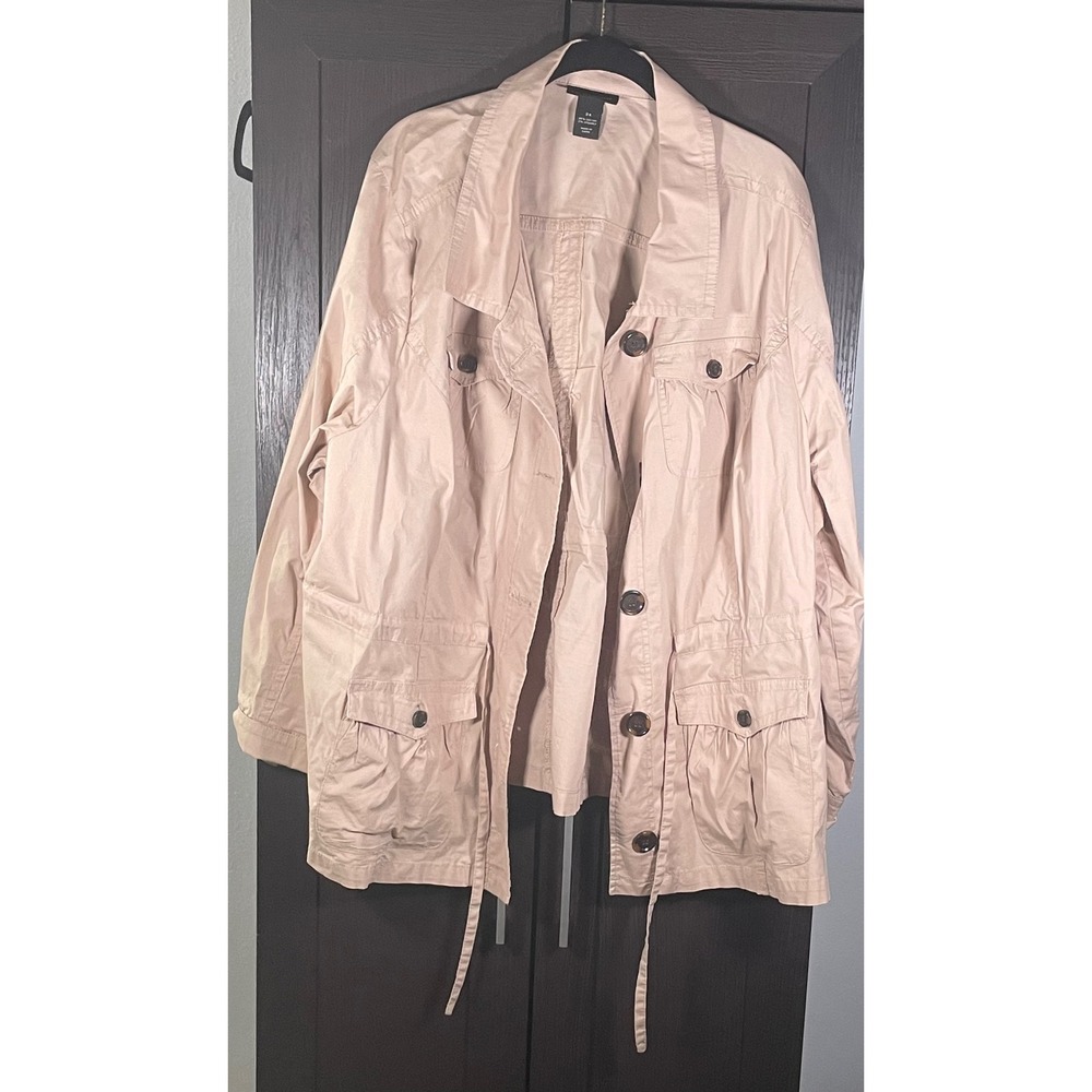 Lane Bryant Womens Khaki Tan Utility Field Jacket Button Up Size 24
